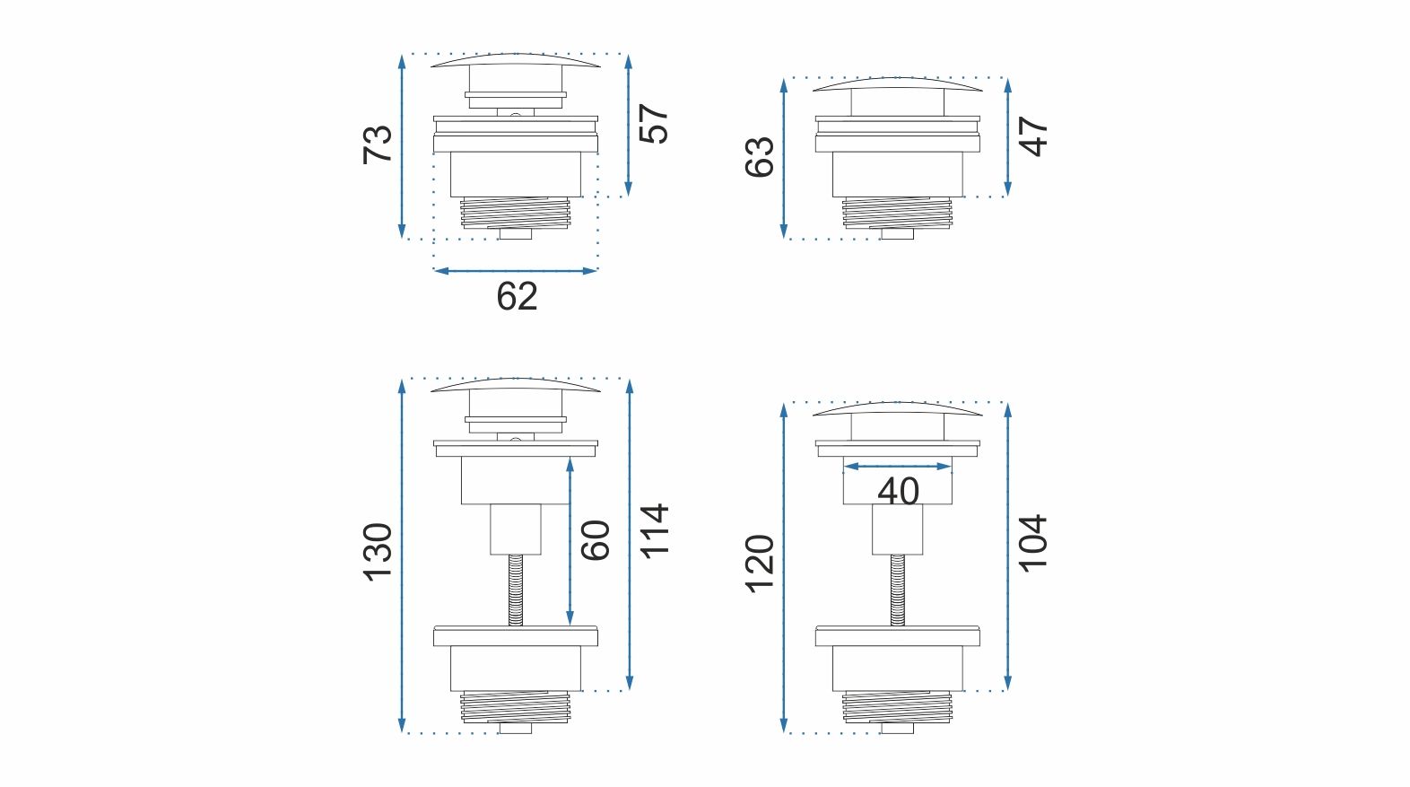 REA pesualtaan tulppa Click-clack 6,4 kulta, 6,4X6,4X13CM