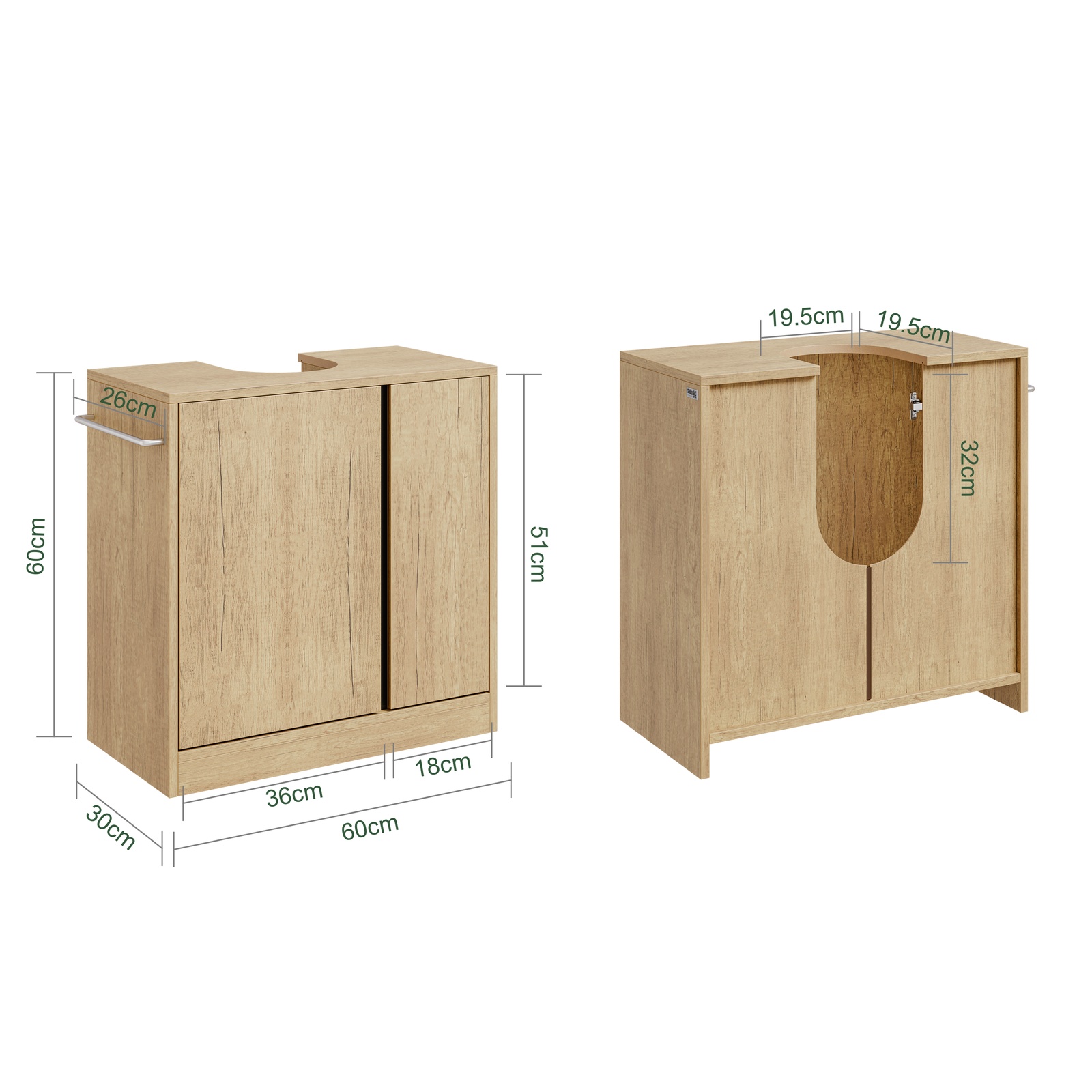 Allas-alakaappi U-muotoinen aukko vaalea tammi 60x30x60 cm BZR235-N