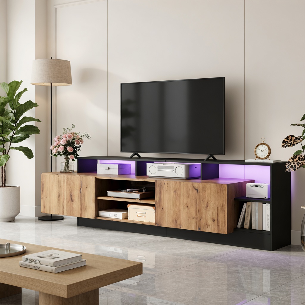 TV-taso 190x40x48,5 cm tumma tammen värinen ja musta kehys puinen lastulevy