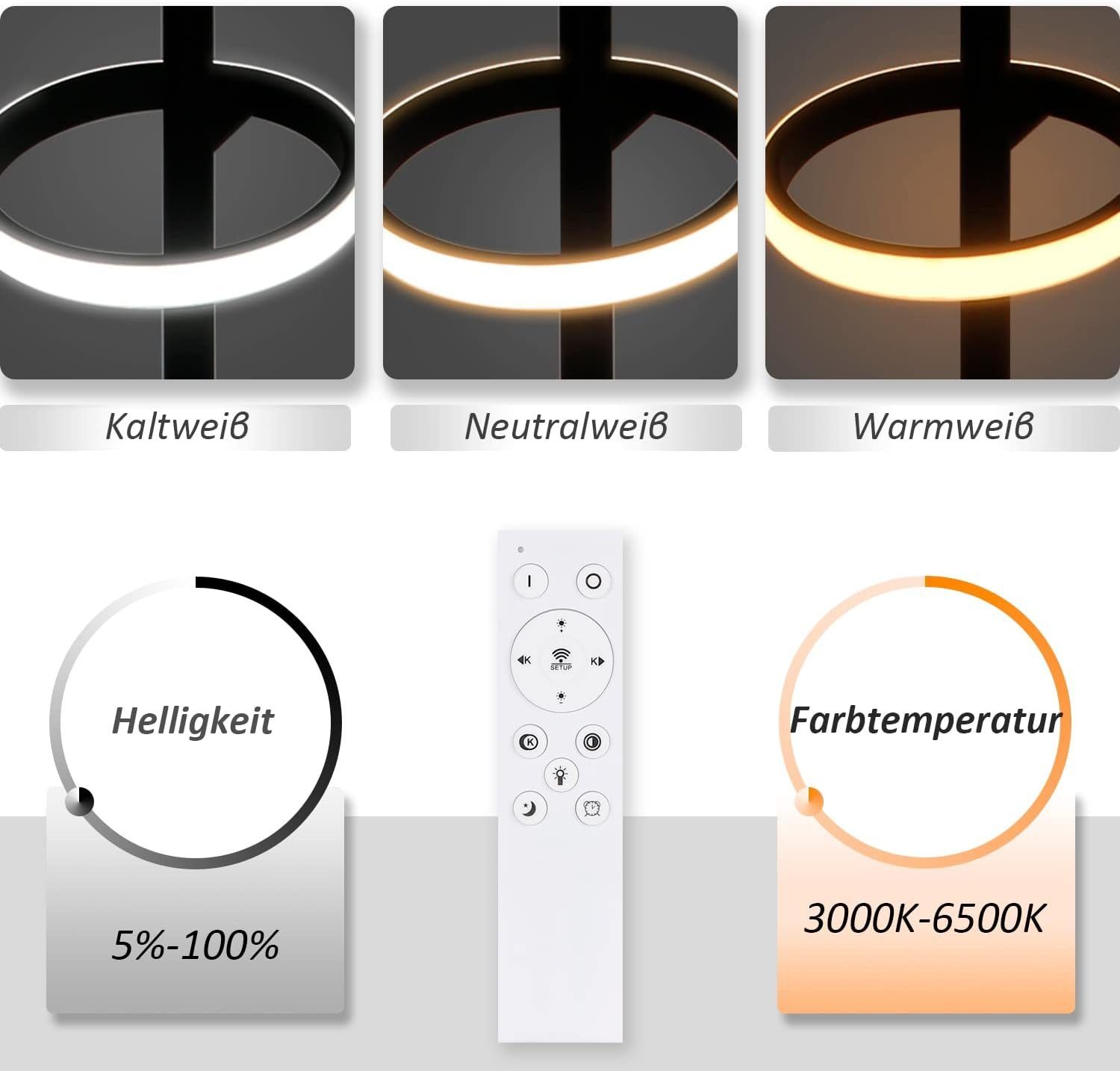 NETTLIFE moderni, LED - riippuvalaisin, musta, halkaisijaltaan, 106cm, rengasmuotoinen, himmennettäväKaukosäätimellä, 42W