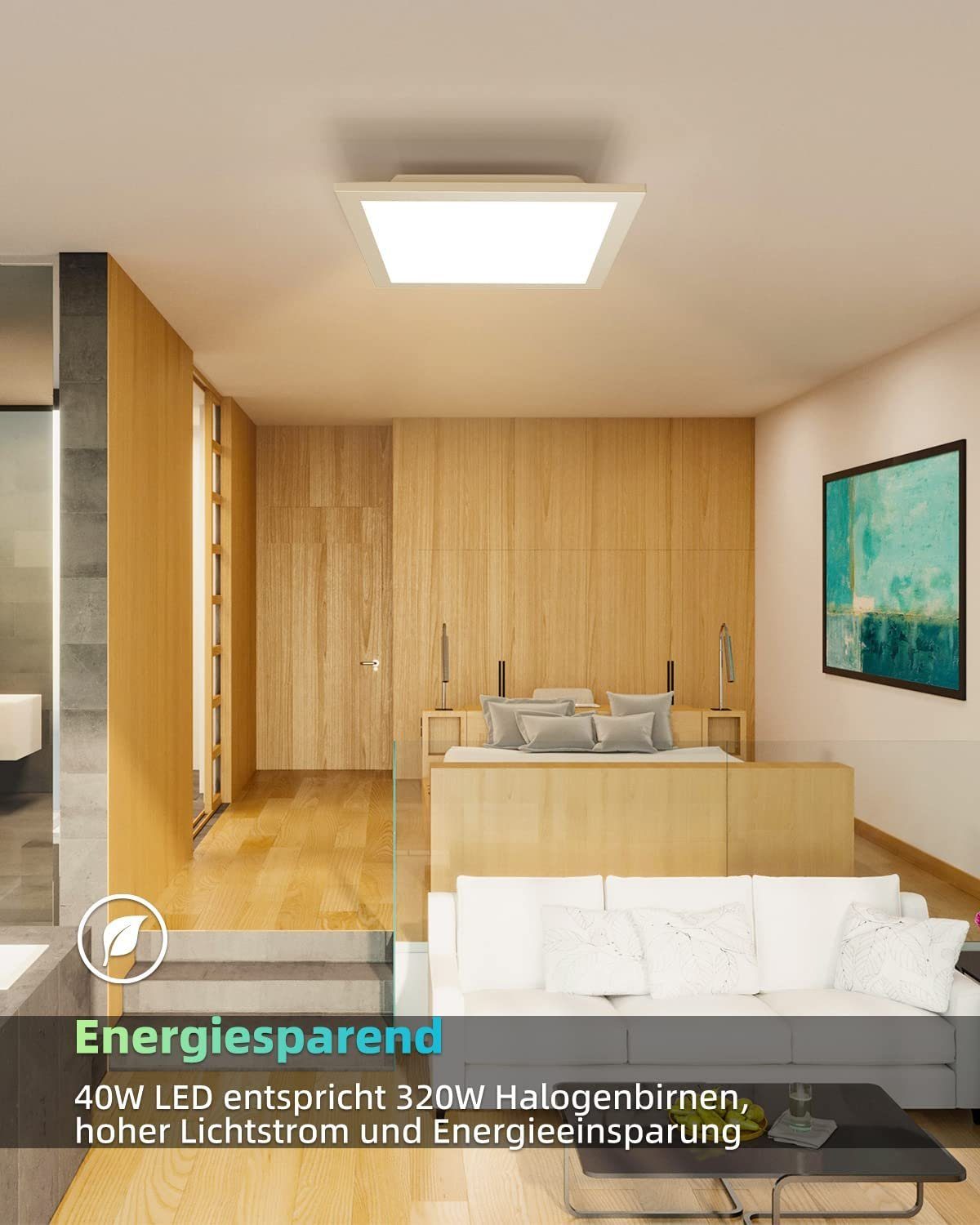NETTLIFE LED - paneelikattovalaisin, olohuoneeseen, 60*60CM, 40W, litteä, 3000K