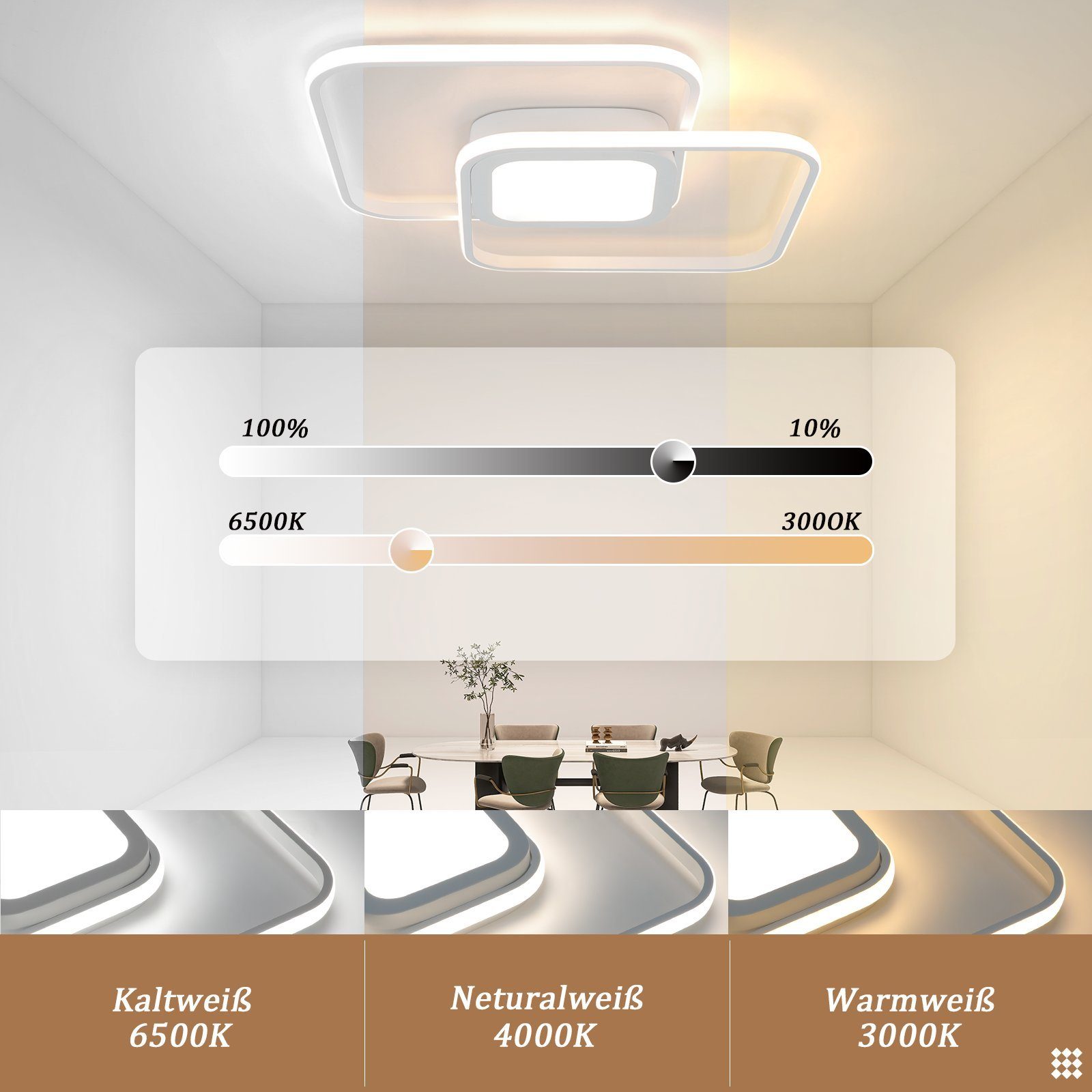 NETTLIFE 48W LED - kattovalaisin Valkoinen metalli, himmennettävä moderni Kaukosäätimellä makuuhuoneeseen, olohuoneeseen Keittiöön, ruokailutilaan