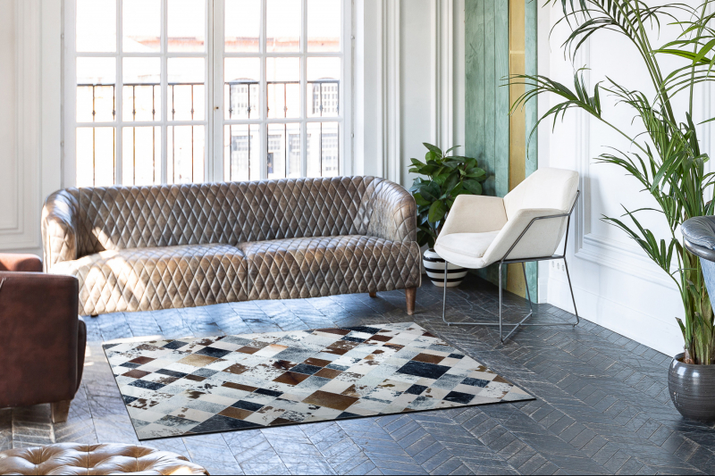 Matto patchwork 21720 beige / ruskea - lehmännahka 120x170 cm