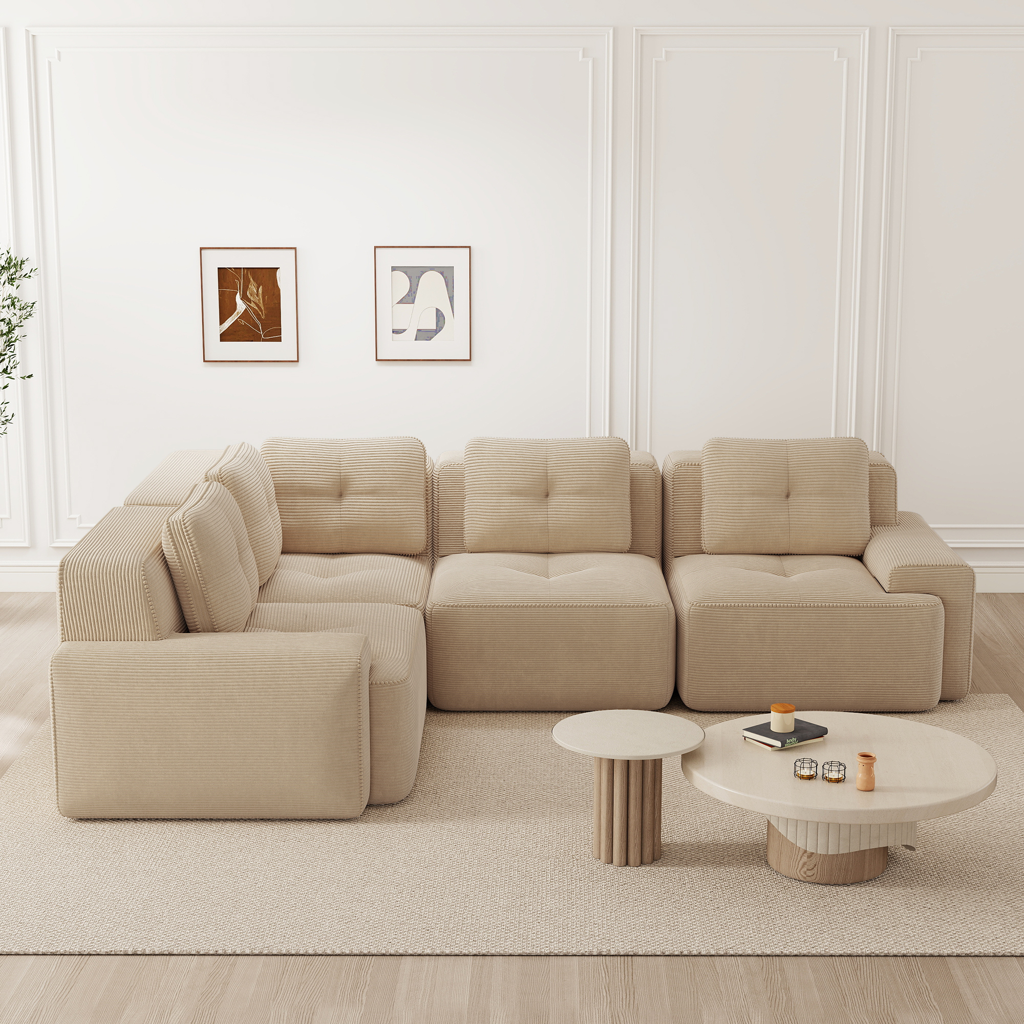 moduulisohva 4-paikkainen beige kangas moderni säilytystilalla varustettu