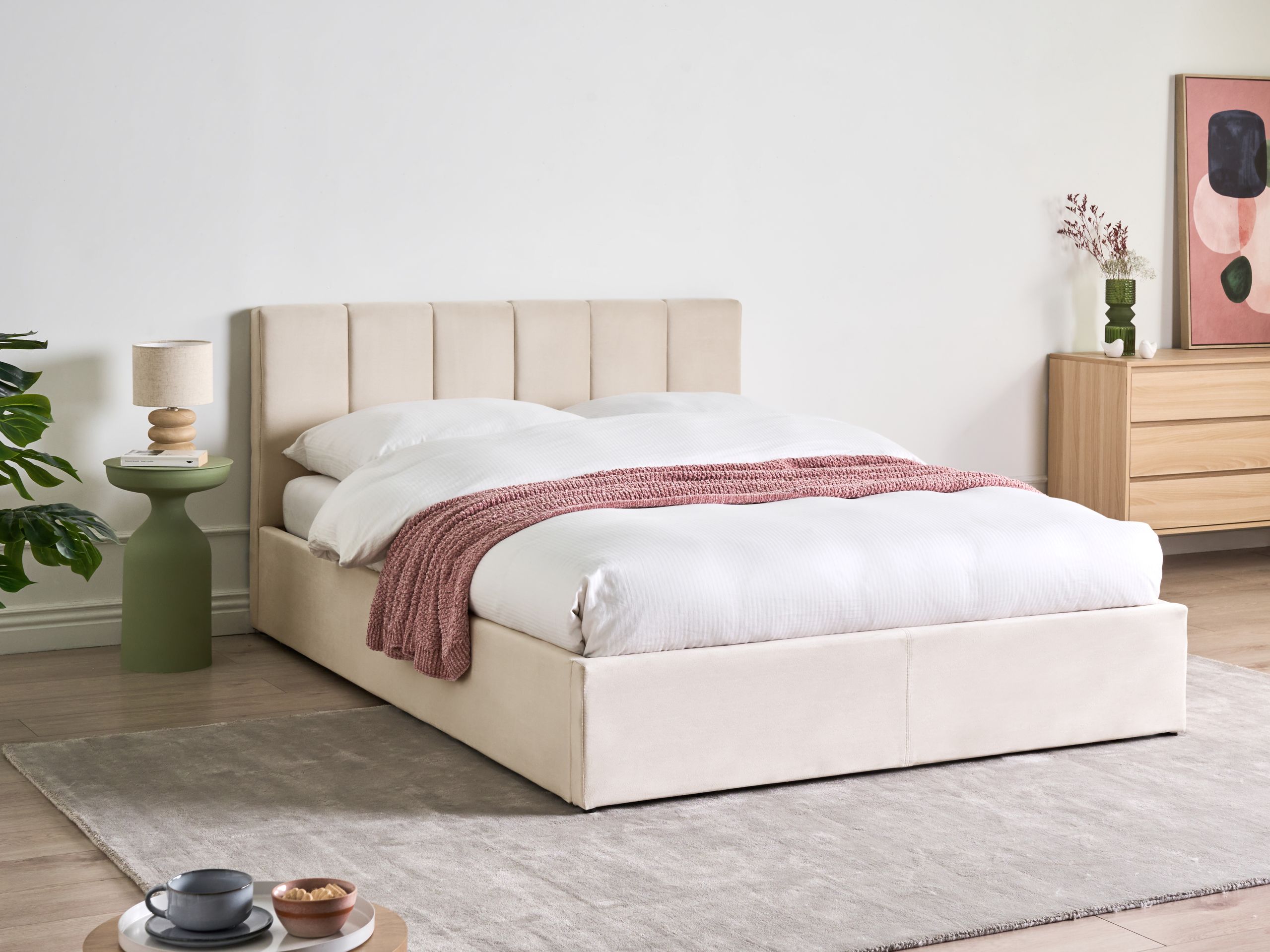 Sänky säilytystilalla sametti DREUX 140 x 200 cm Vaaleanbeige