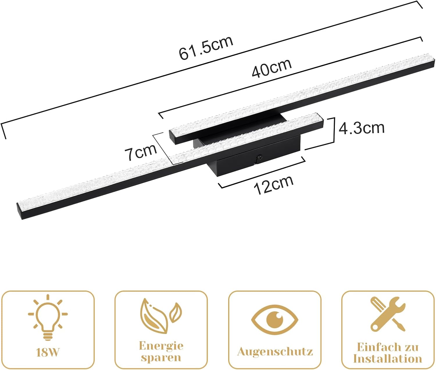 ZMH LED-kattovalaisin makuuhuoneeseen, musta, 12 W, moderni kristalli, lämmin valkoinen, eteiseen
