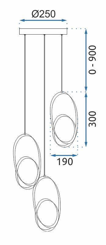 TOOLIGHT riippuva kattovalaisin LED G082-3CPR kulta, 40x40x30cm