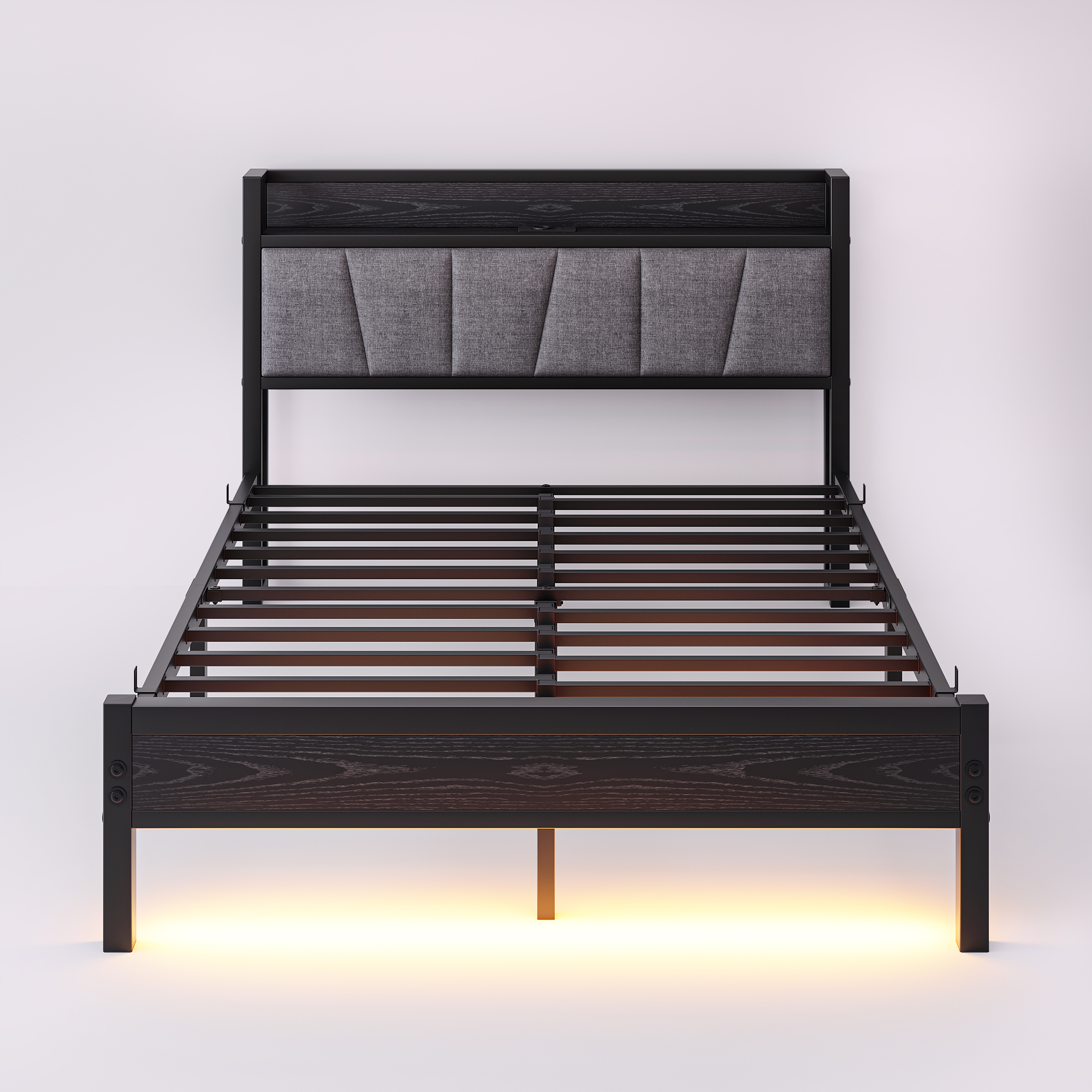 sänky 140x190 cm LED-valaistus säilytystila metalli MDF musta