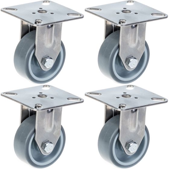 50mm 2" ruostumattomasta teräksestä valmistettu harmaa kumirosteri, kiinteä, 160kg, 4 kpl:n setti