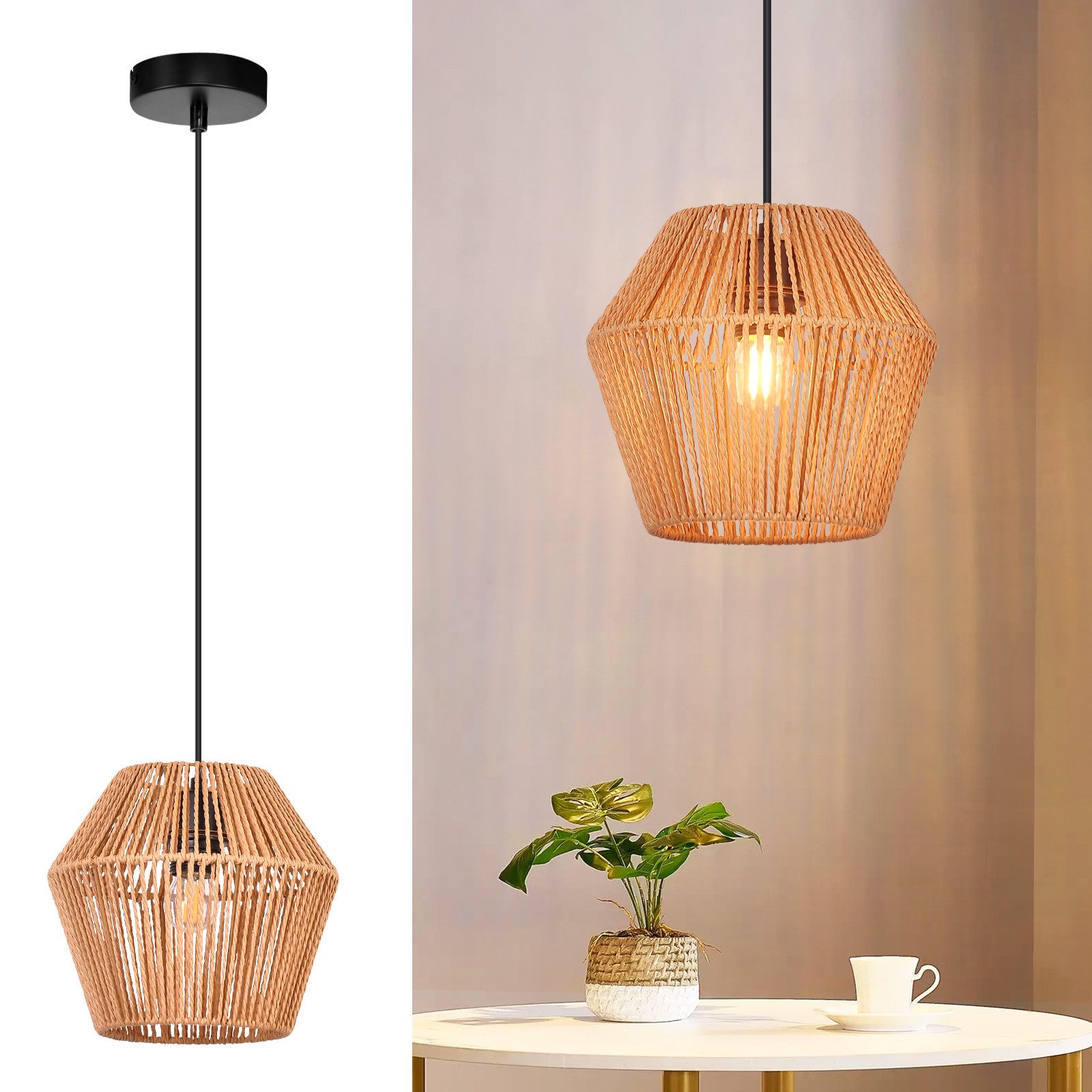 NETTLIFE Vintage - rottinkiriippuvalaisin, 150 cm, E27, 40W