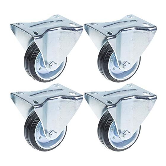 80mm 3" mustat kumiset kiinteät pyörät ylälevyllä 70kg - 4 kpl:n sarja