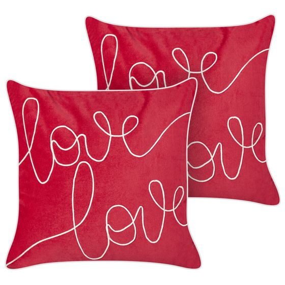 Koristetyynysetti 2 kpl SIDERASIS sametti 45 x 45 cm Punainen Teksti