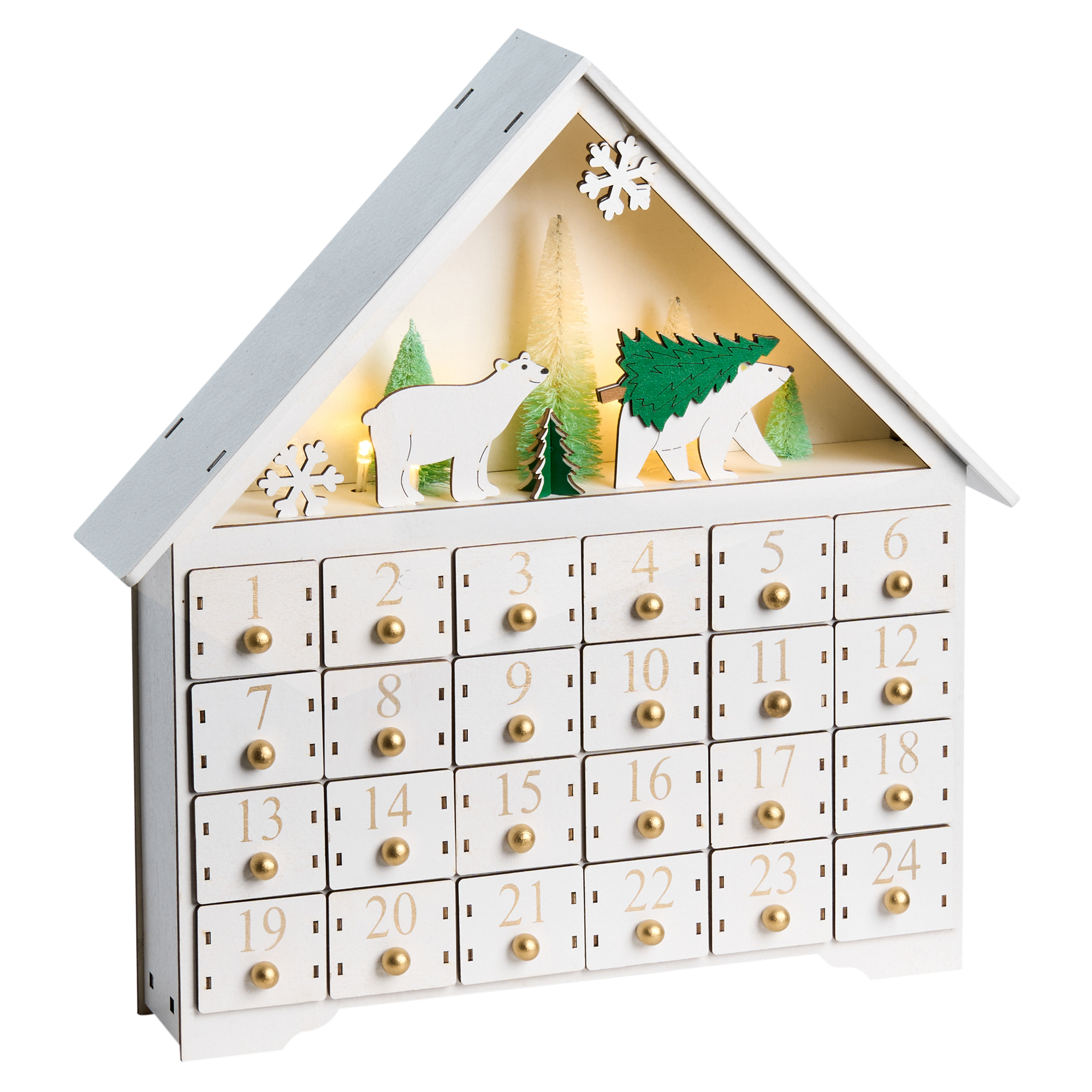 Joulukoriste LED-valo MJOSA Joulukalenteri 33 cm Valkoinen