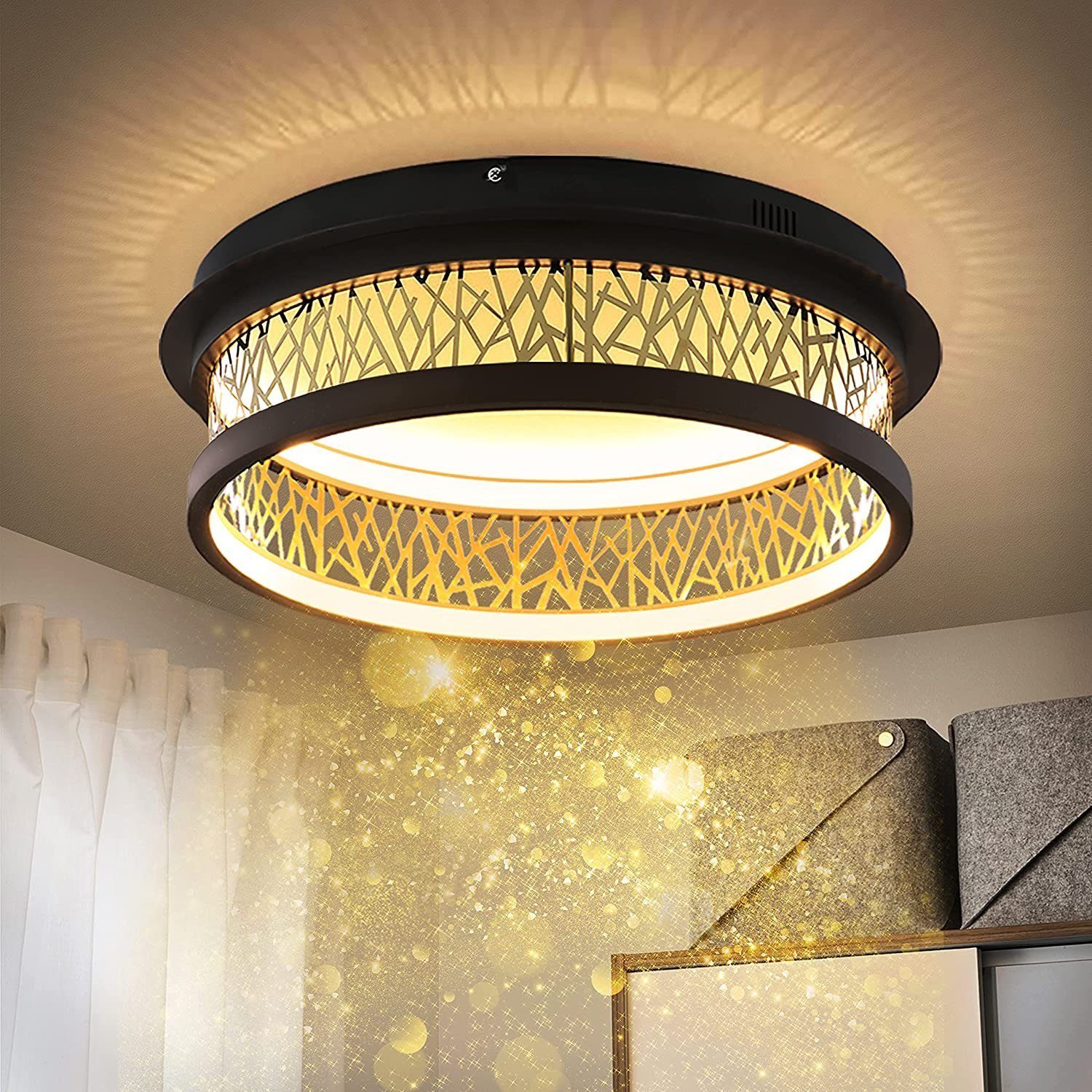 ZMH Musta LED-kattovalaisin olohuoneeseen, lämmin valkoinen