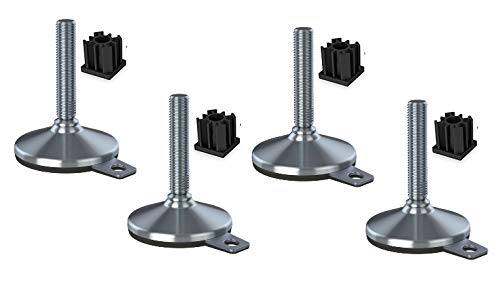 Ruostumaton jalka 16x150x105mm, tyyny ja kiinnitysreikä + insertit 40x40x2.0mm - 4 kpl:n sarja.