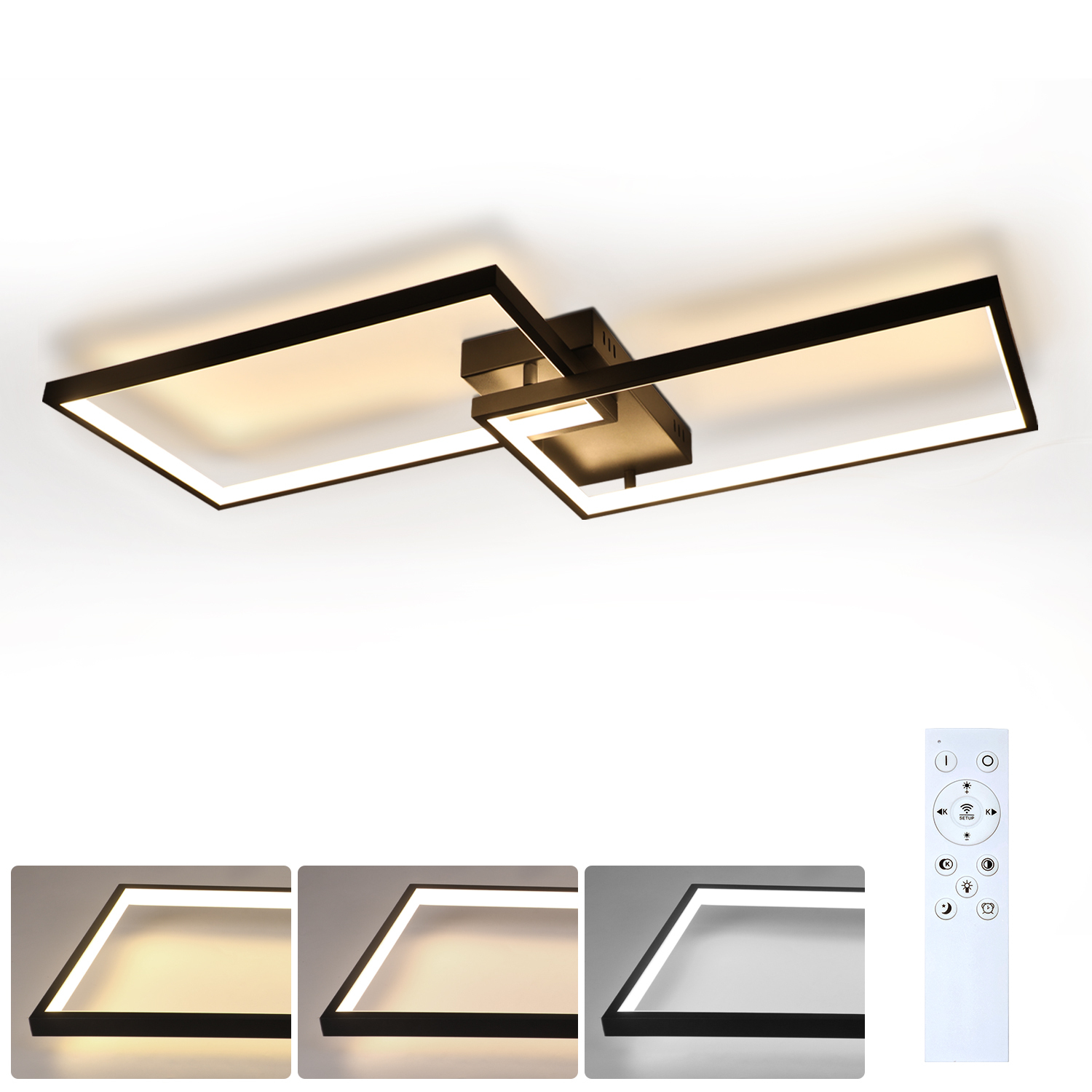 NETTLIFE LED-kattovalaisin, musta 80 cm moderni, olohuone himmennettäväKaukosäätimellä 48W suorakaiteen, muotoinen