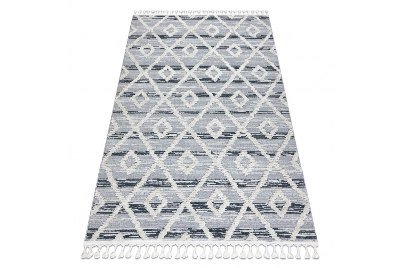 Matto SEVILLA Z555A säleikkö, rombit harmaa / valkoinen Tupsut berbery Marokkolainen shaggy 200x290 cm