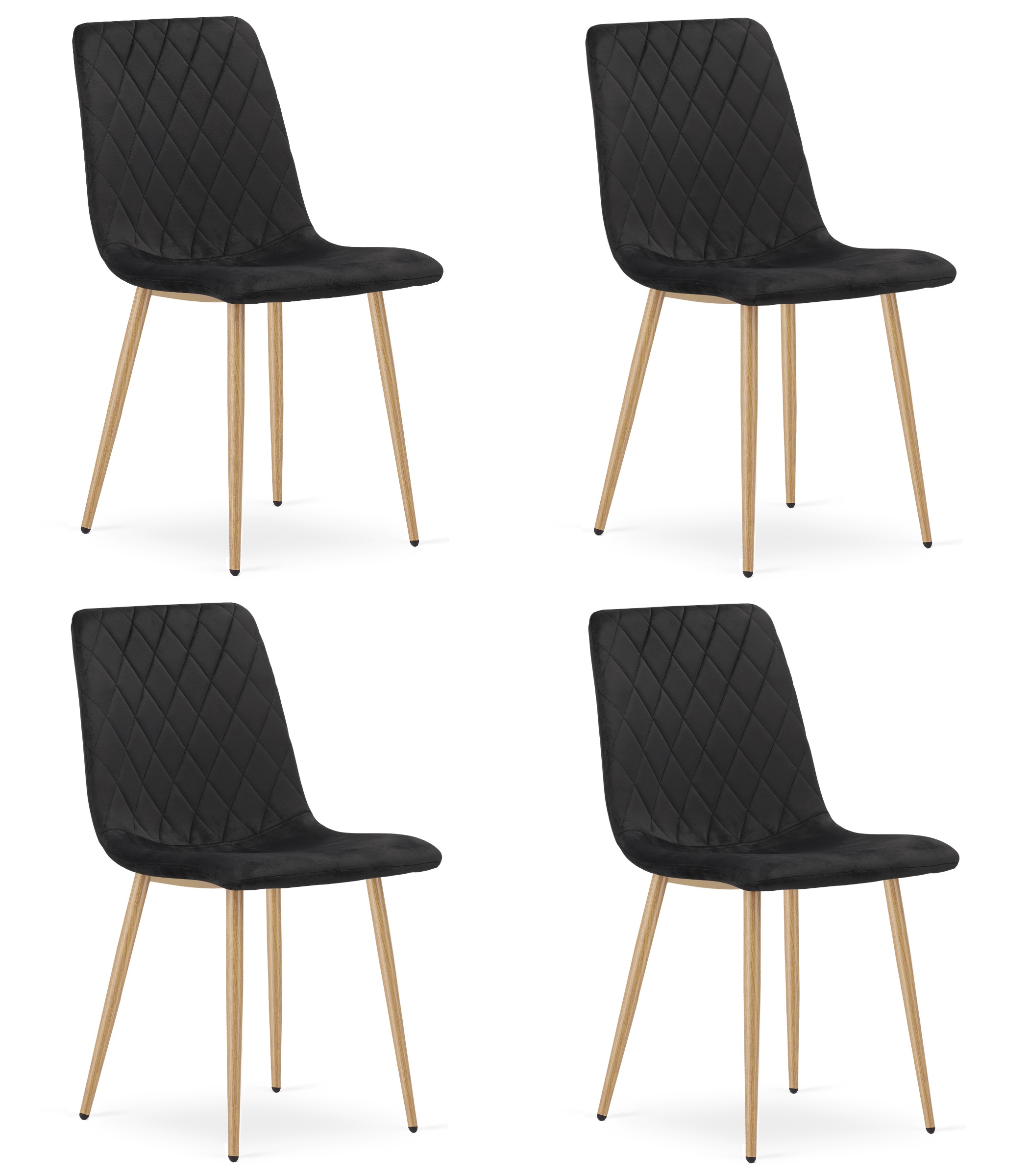 TURIN-tuoli, musta sametti, puunväriset jalat (4 kpl)