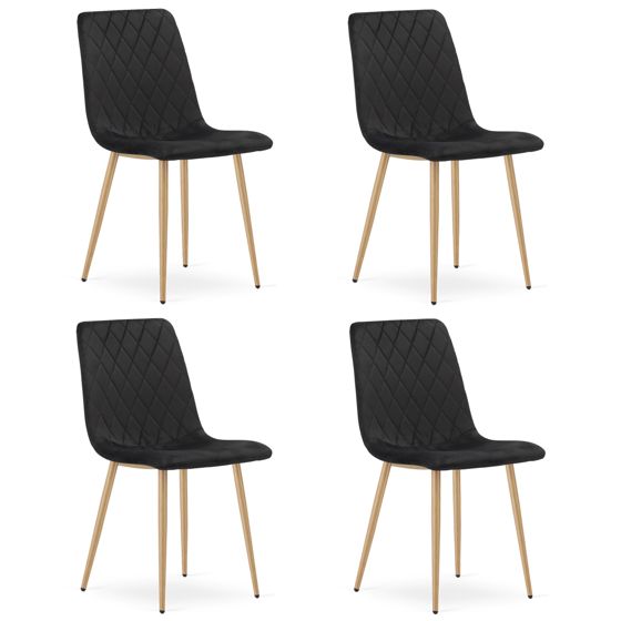 TURIN-tuoli, musta sametti, puunväriset jalat (4 kpl)