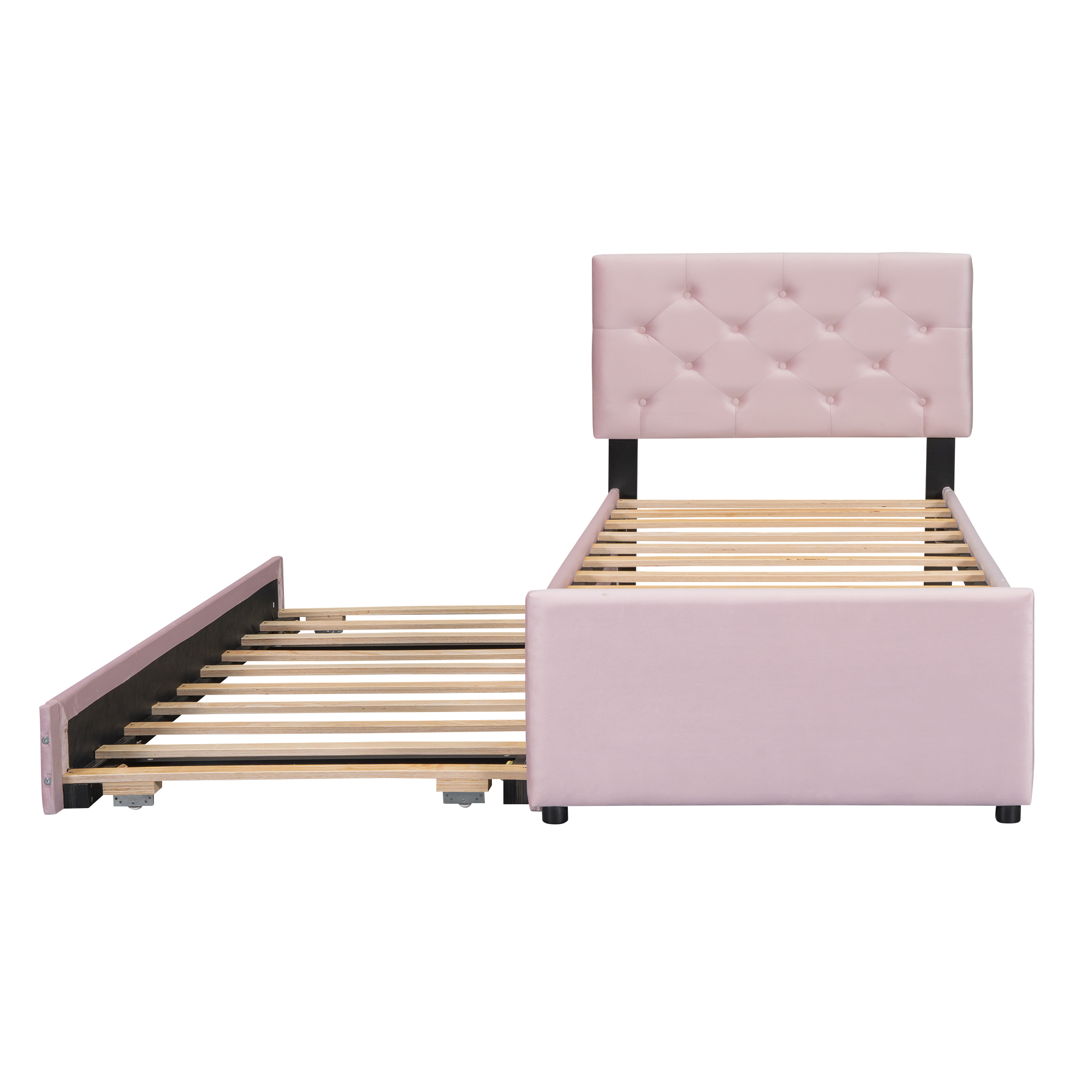 Verhoiltu Sänky 90 x 200 cm, Pinkki Sametti + MDF, Pyörät