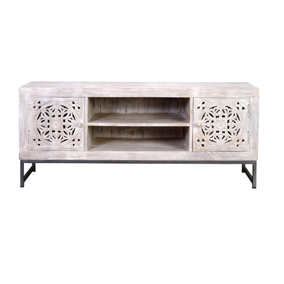 TV-taso mangopuusta, metallijalat, 130cm