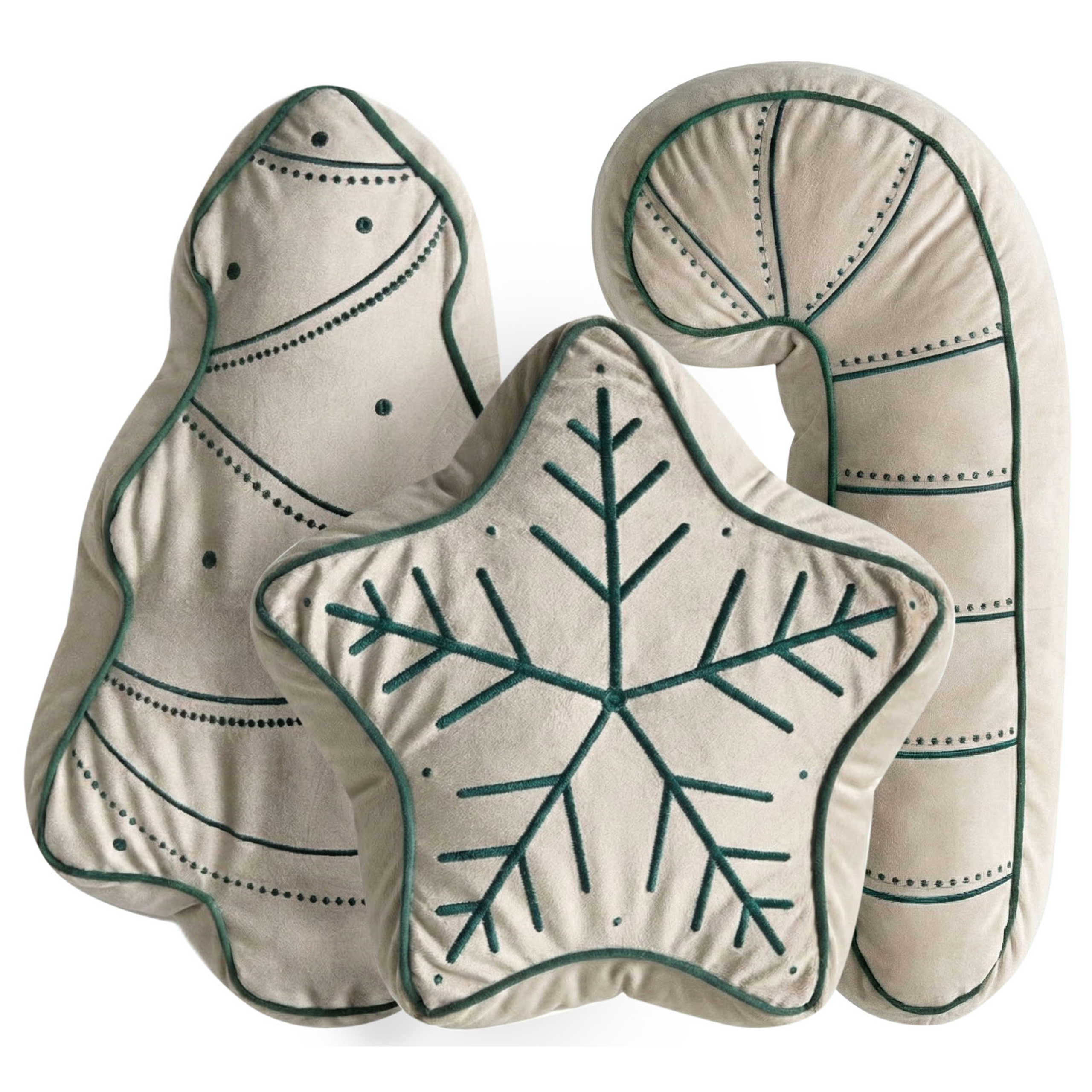 Koristetyynysetti 3 kpl JOLLYTRIO 35 x 70 cm 40 x 60 cm 40 x 40 cm Sametti Vaaleanbeige Joulukuvio