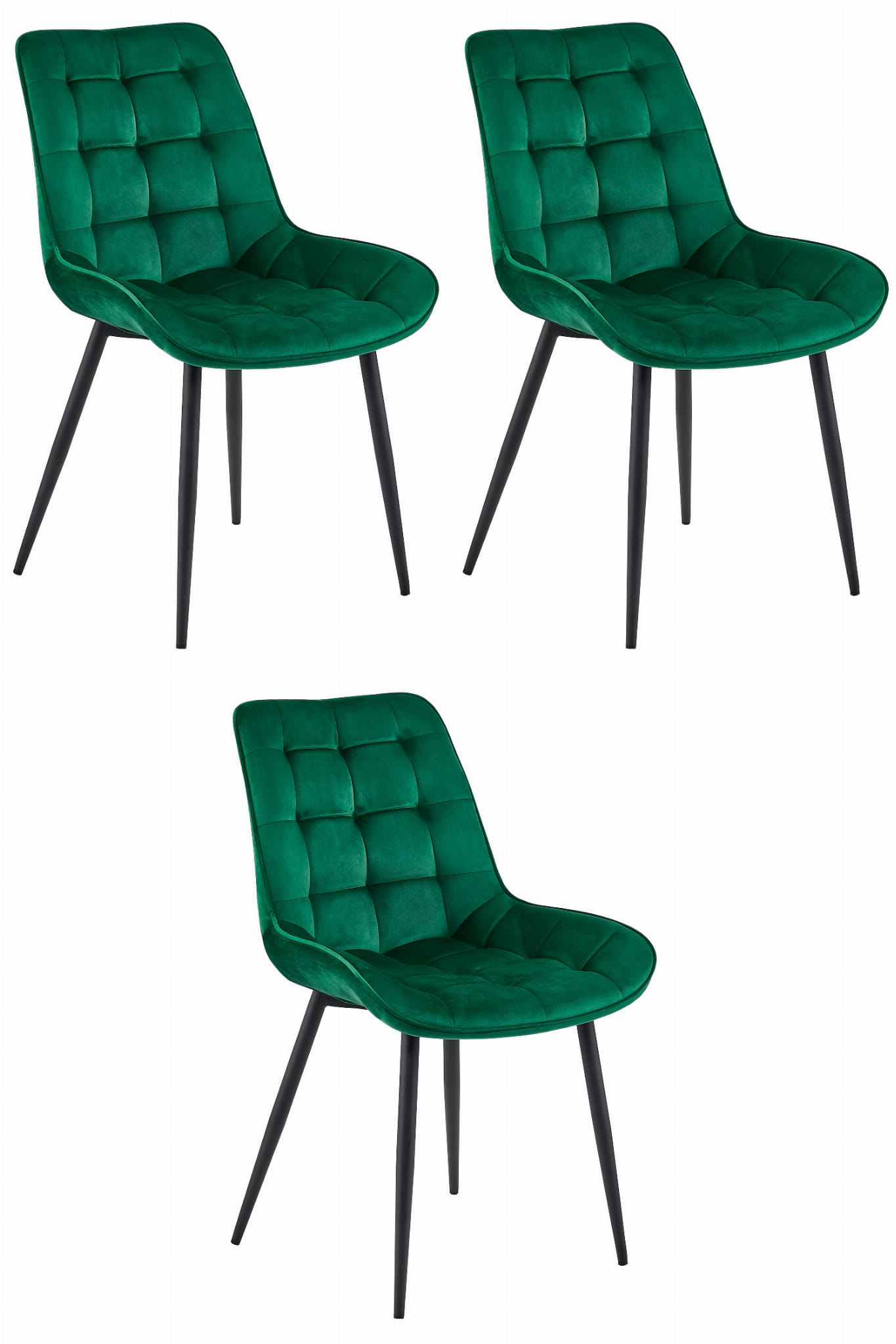 BERA-tuoli, tummanvihreä sametti, mustat jalat (3 kpl)