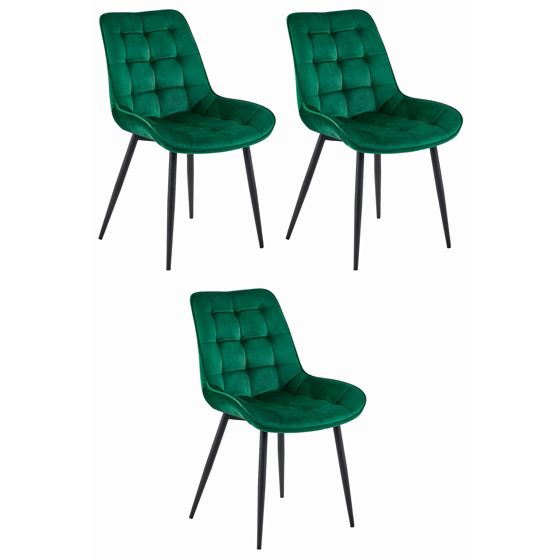 BERA-tuoli, tummanvihreä sametti, mustat jalat (3 kpl)