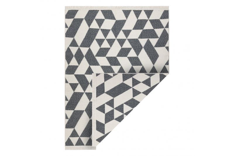 Matto TWIN 22992 geometrinen, puuvilla, kaksipuolinen, Ekologiset - antrasiitti / kermanvärinen 180x270 cm
