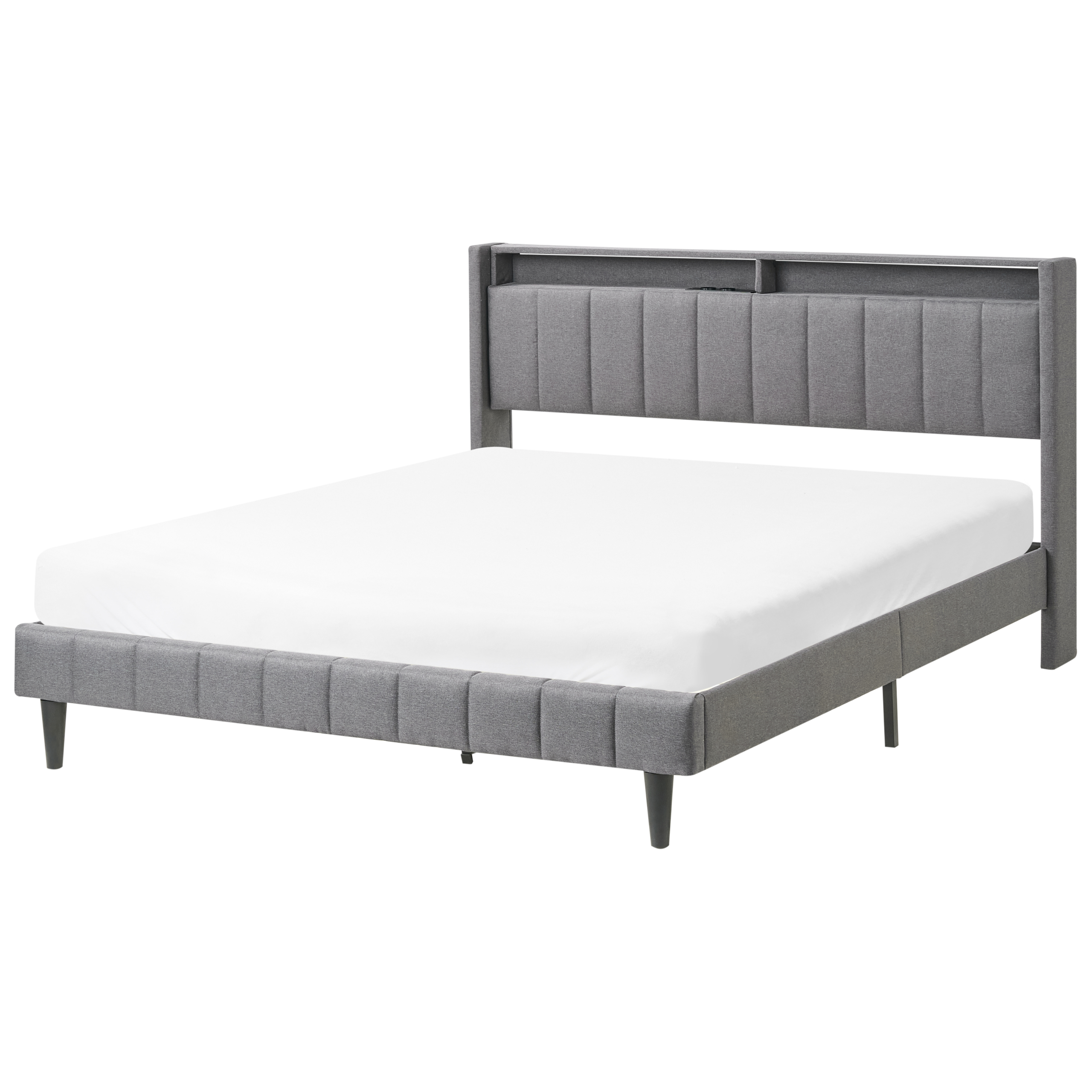 Sänky LED-valoilla kangas BEAULIEU 160 x 200 cm USB-portilla säilytystila Tummanharmaa