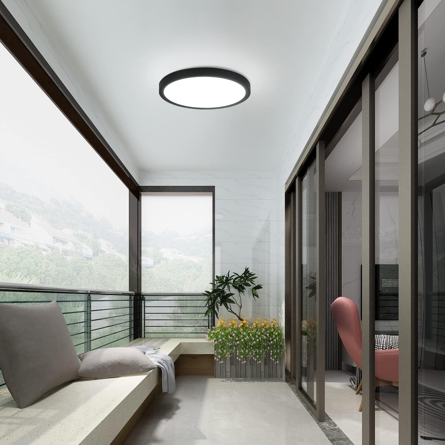 NETTLIFE LED - kattovalaisin, litteäKattovalaisin, Ø22cm Kylpyhuoneen Valaisin KylmäValkoinen, makuuhuoneen Valaisin, musta, 15W, IP44
