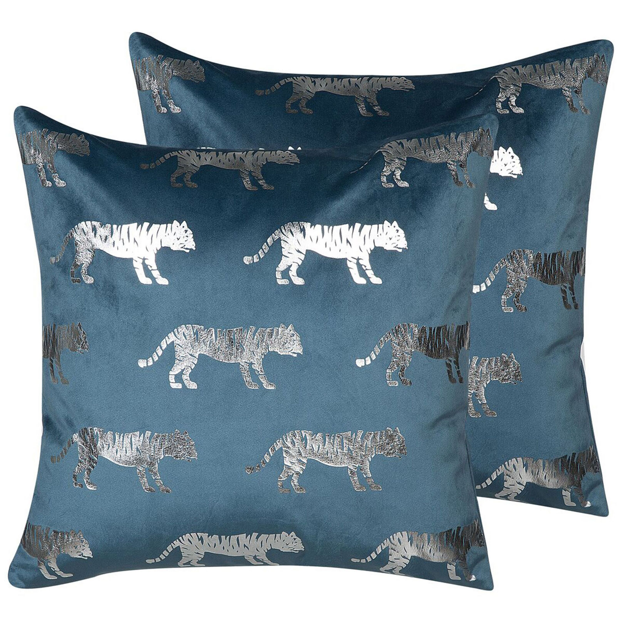 Koristetyynysetti 2 kpl BLUEBELL 45 x 45 cm Sametti Sininen Eläinkuvio