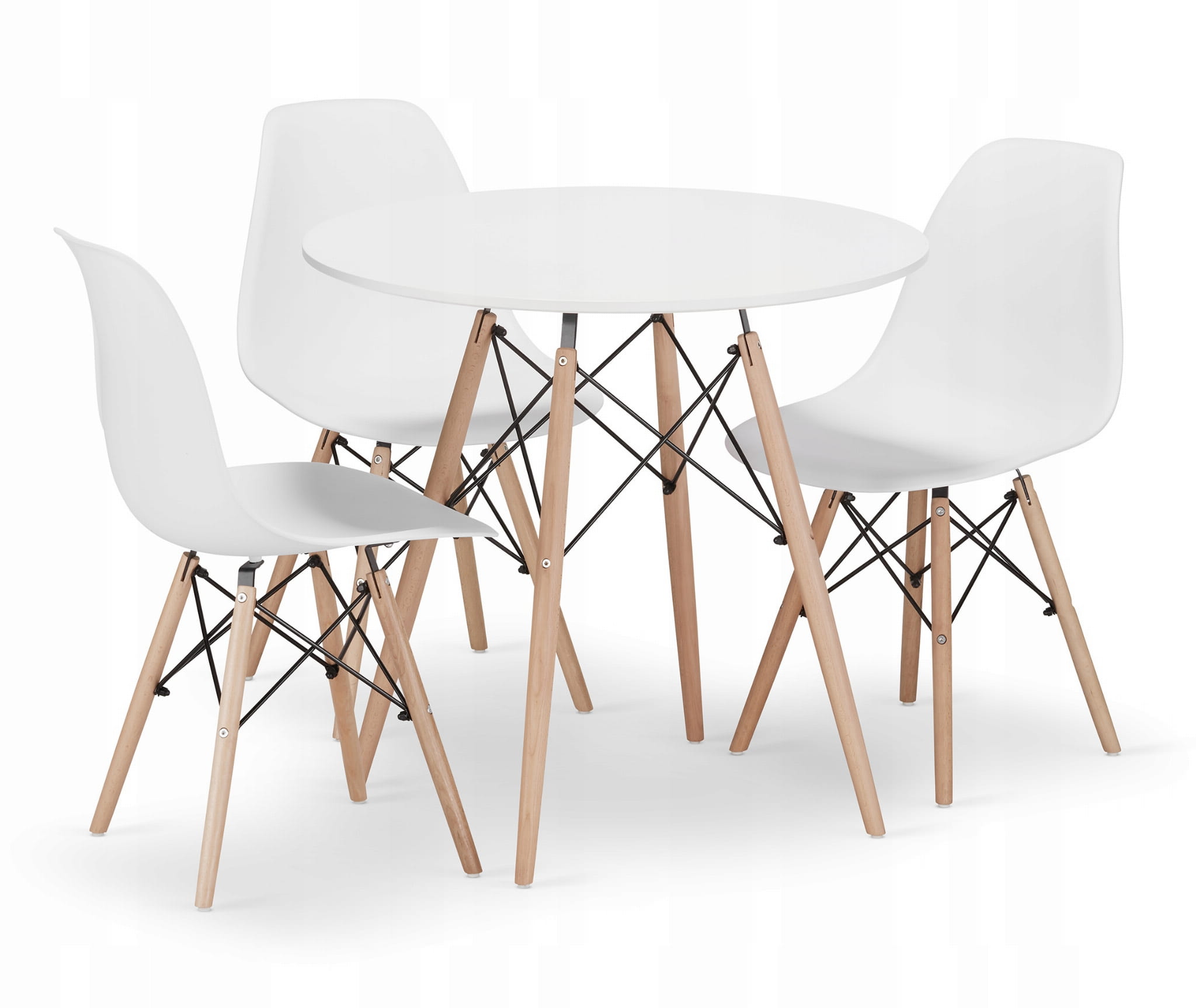 Pyöreä pöytä TODI 80, 3 OSAKA-tuolia, valkoinen