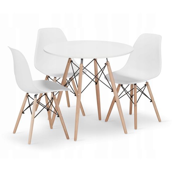 Pyöreä pöytä TODI 80, 3 OSAKA-tuolia, valkoinen