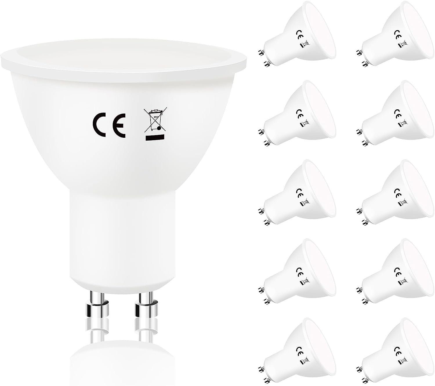 NETTLIFE 10 kpl GU10 LED-lamppuja, viileän valkoinen, 6 W, 5000 K, korvaa 60 W:n energiansäästölampun, 110°:n sädekulma, ei-himmennettävä pakkaus