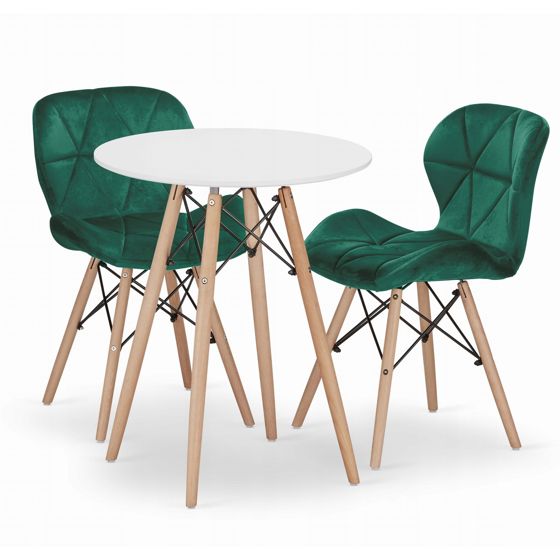 Ruokailuryhmä Pöytä, pyöreä TODI 60 valkoinen + 2 LAGO-tuolia