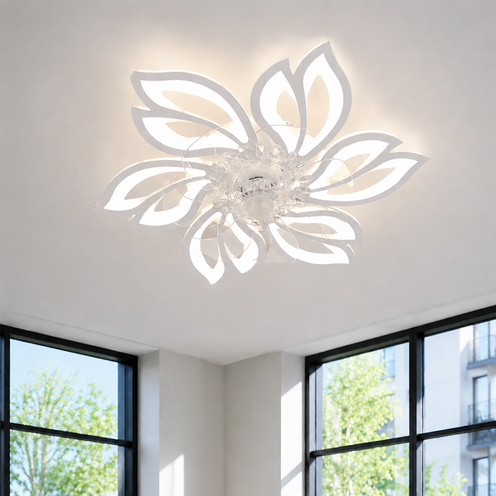 NETTLIFE - kattotuuletin Valolla ja Kaukosäätimellä- himmennettävä, LED - kattovalaisin, ajastintoiminto, luova, muotoilu, 6Valoa