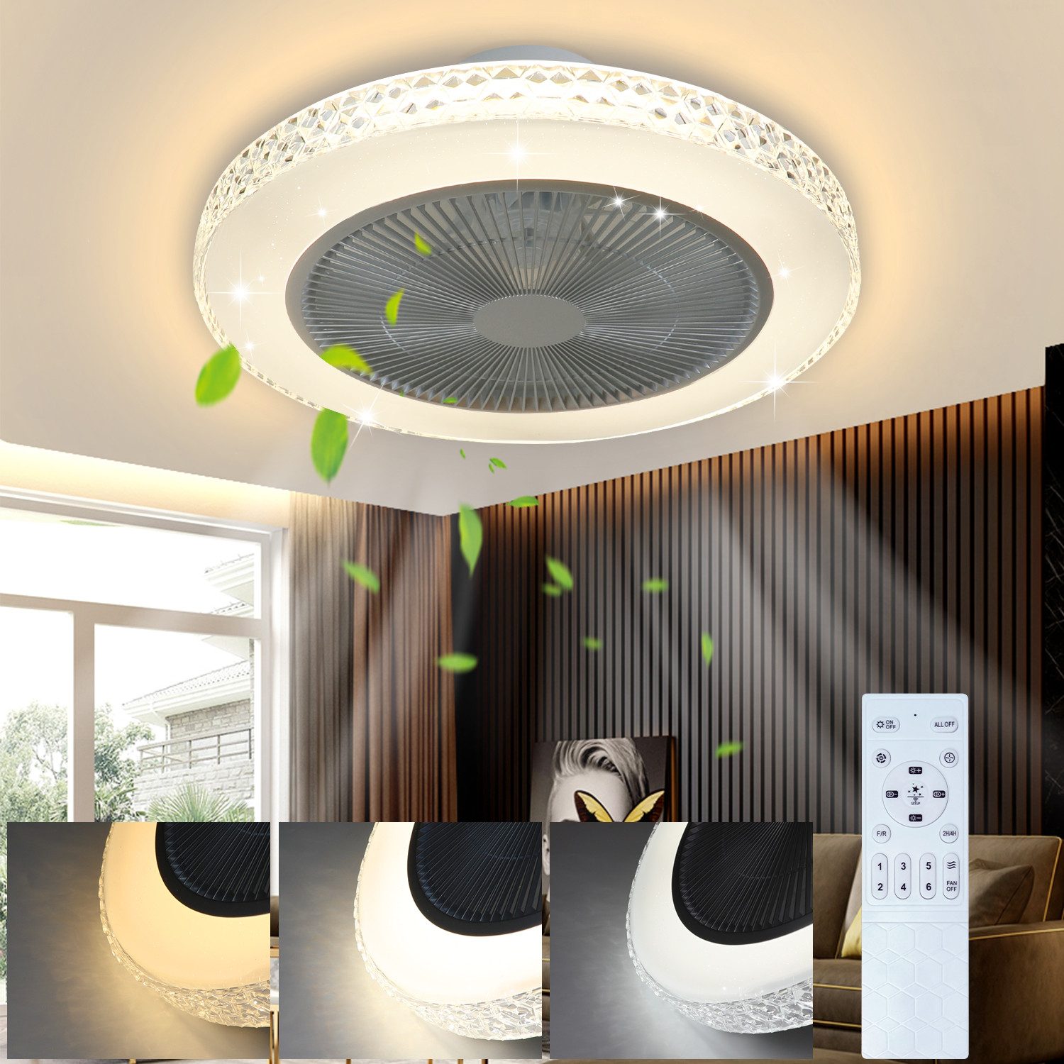 ZMH-kattotuuletin valolla ja kaukosäätimellä, ajastintuuletin, Crystal Bedroom