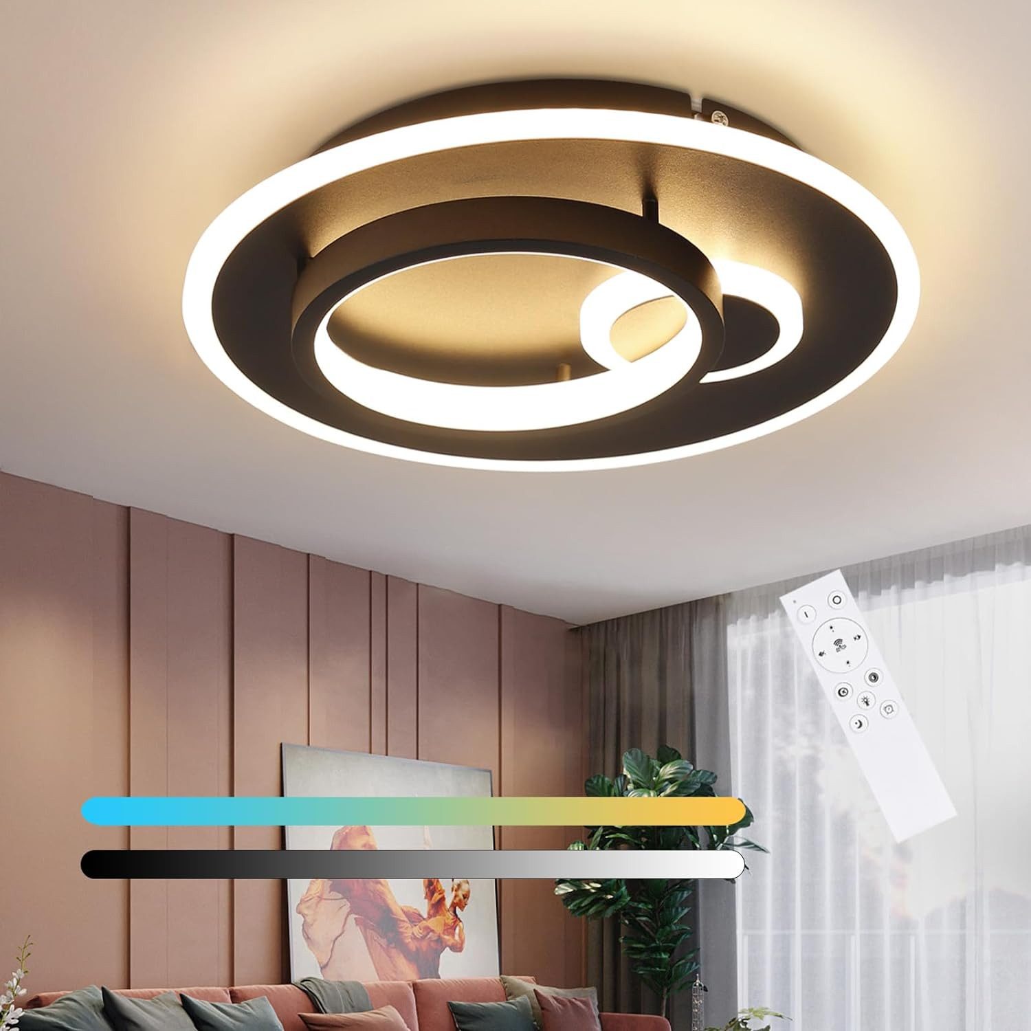 NETTLIFE LED - kattovalaisin olohuoneeseen, musta keittiön lamppu, 33 W, himmennettävä, kaukosäätimellä, moderni design - lamppu, pyöreä