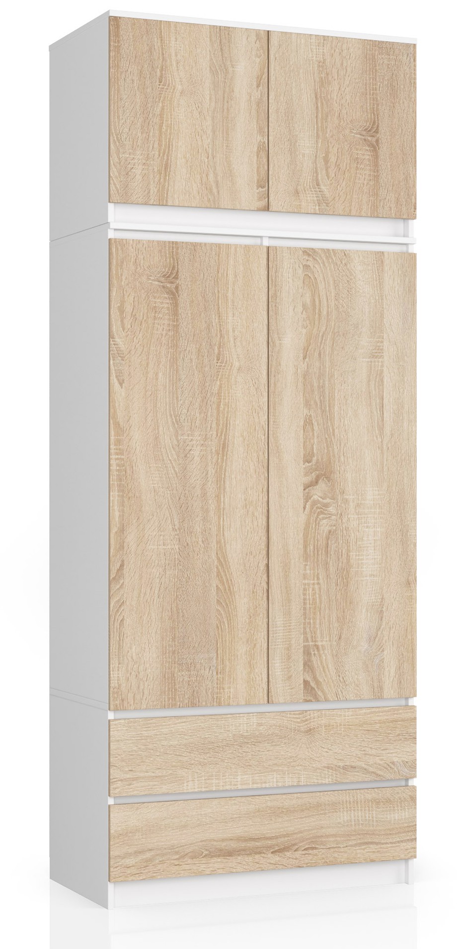 Akord Yläsäilytyskaappi 2-ovinen 2-laatikollinen Valkoinen/Sonoma-tammi 90x51x234