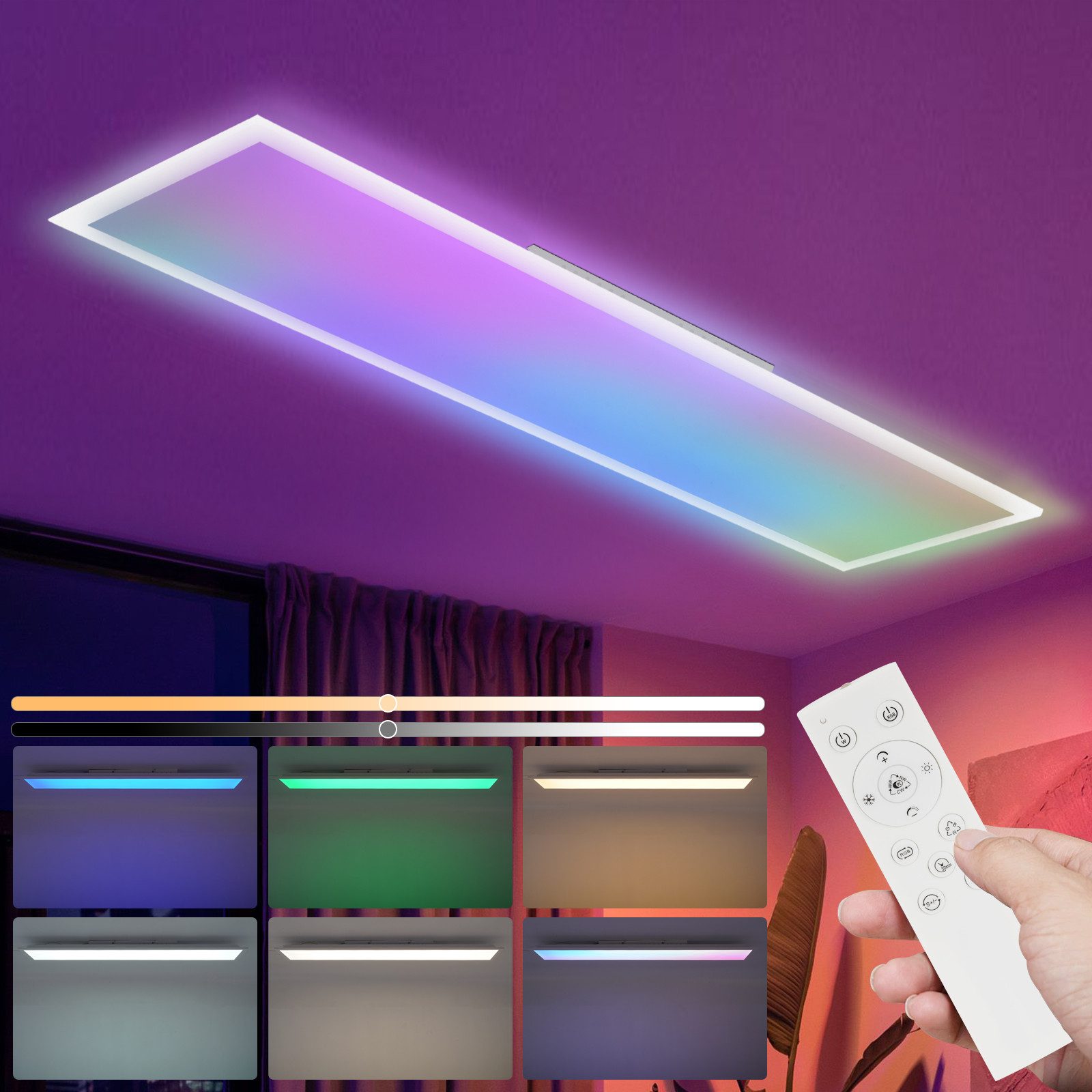 NETTLIFE LED - paneeli, 100 x 25cm, himmennettävä, pitkä, tasainen VäriäVaihtava, RGB - valaistus Kaukosäätimellä, 24W