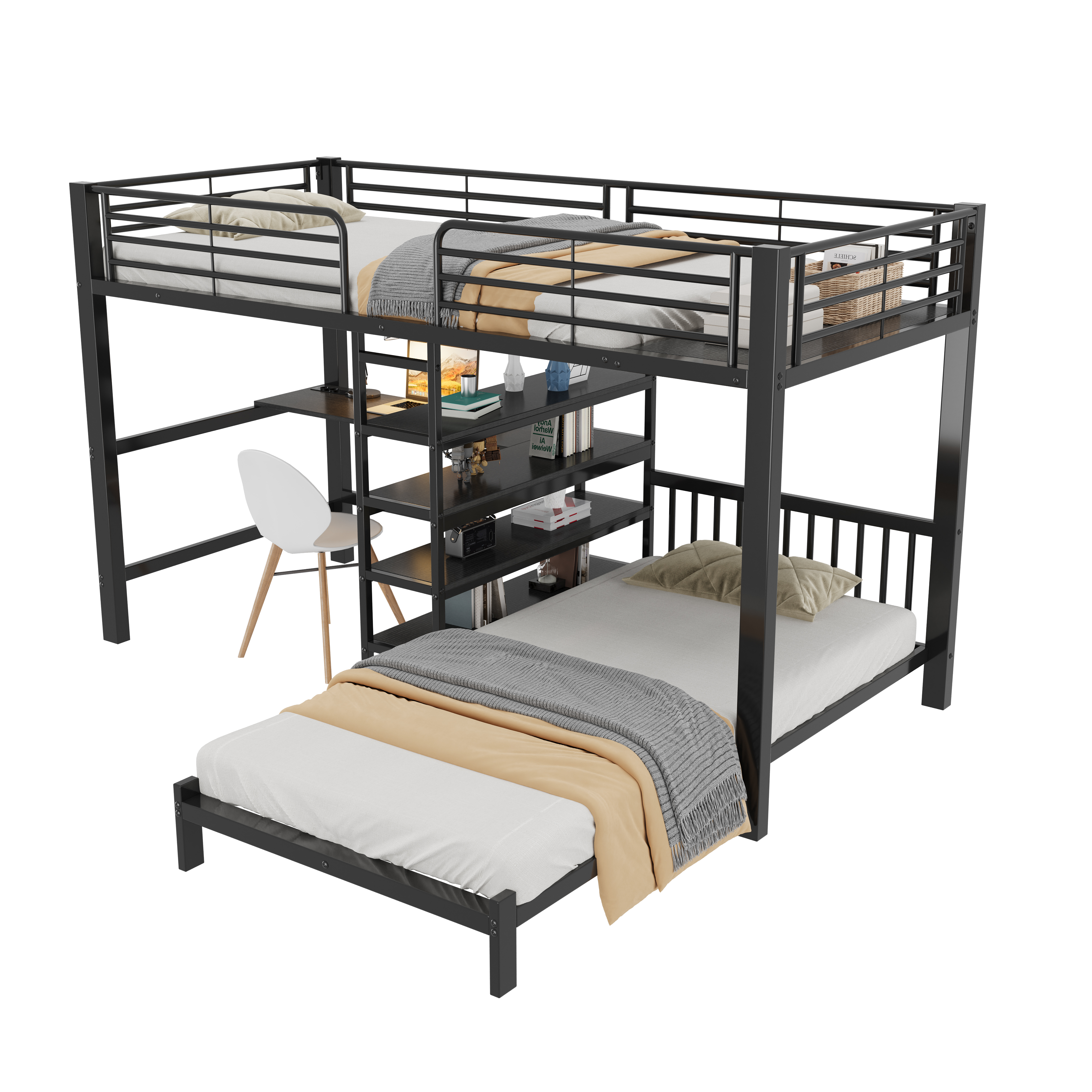 Hochbett 90x200 cm turva-aidat säilytystila schreibtisch musta MDF+metalli
