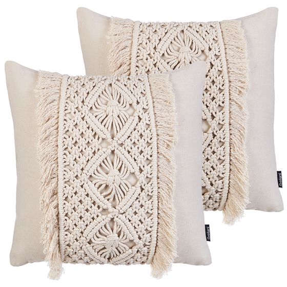 Koristetyynysetti 2 kpl KALAM 45 x 45 cm Puuvilla Vaaleanbeige Geometrinen kuvio