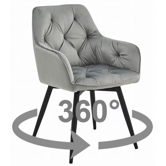JORK360-tuoli, hopeanharmaa sametti, mustat jalat (1 kpl)