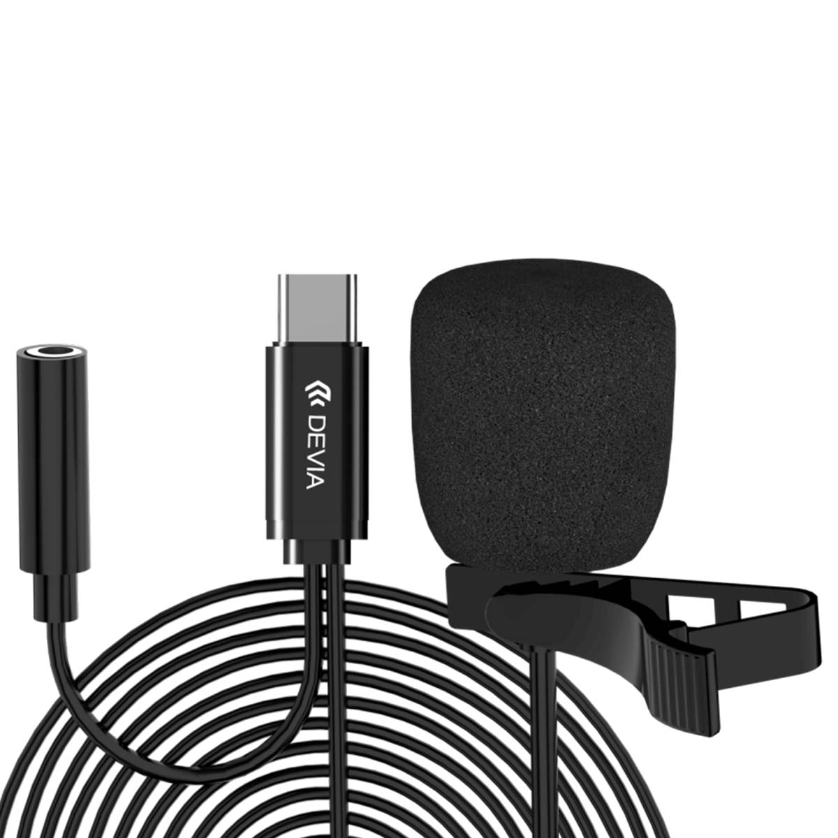 Langallinen USB-C Solmiomikrofoni HD-tallennuksella Kiinnitysklipsillä ja Kaapelilla