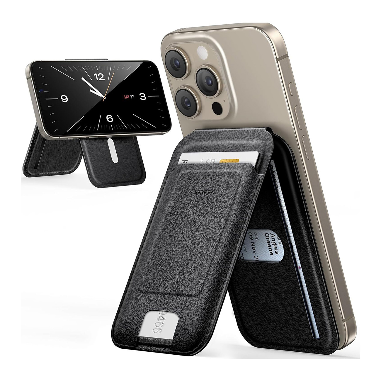 Magneettinen MagSafe-lompakko jalustalla - musta