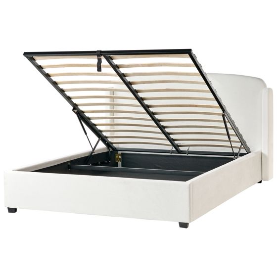 Sänky säilytystilalla kangas BERNAY 160 x 200 cm Luonnonvalkoinen