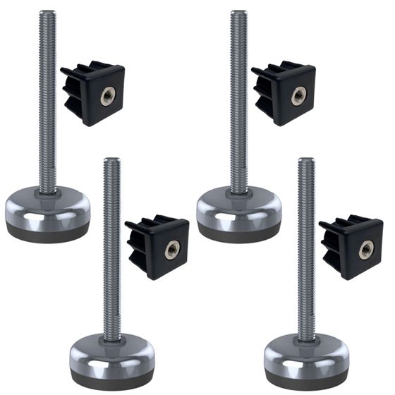 Ruostumaton teräsjalka M10x100, 50 mm:n pohja, kumityyny + sisäosa 40x40x1, 5 mm – 4 kpl:n sarja