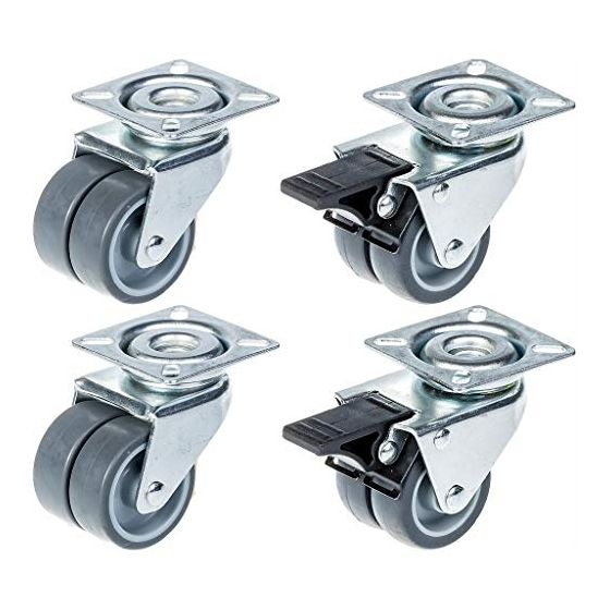 50mm 2" kaksoispyöräpyörä harmaa kumi kääntyvä ja jarru 280kg kapasiteetti, 4 kpl:n sarja.