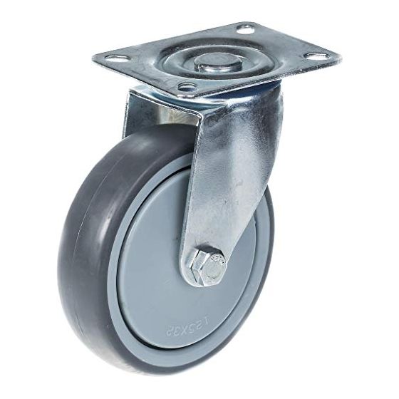 125 mm 5" pyörä, harmaa kumirengas, kääntyvä, vahva, kantavuus 130 kg